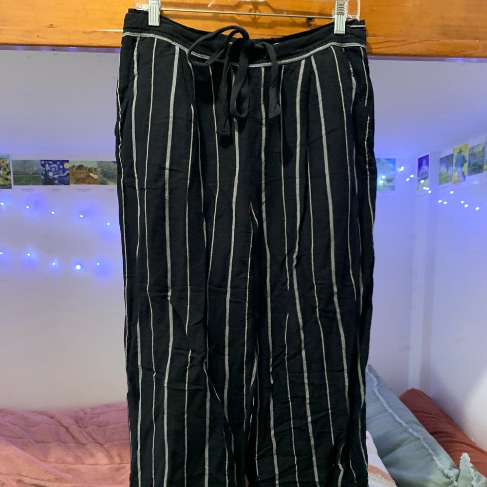 Black and White Striped Flowy Beach Pants